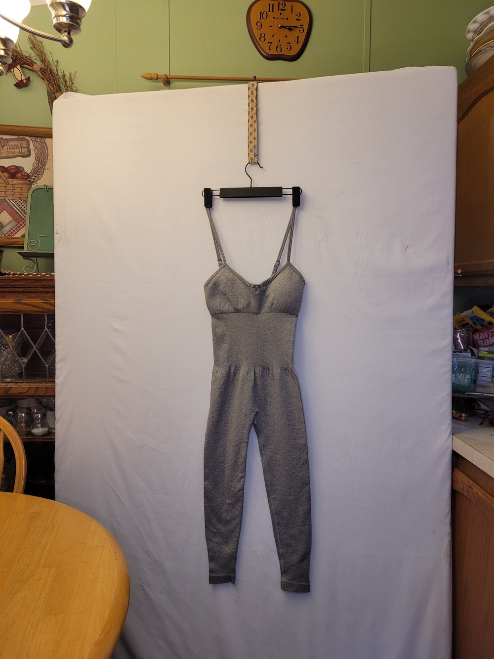 Gray Ribbed One-Piece Jumpsuit with Spaghetti Straps